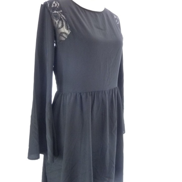 Black Skater Dress with Lace Shoulders - Picture 4 of 8